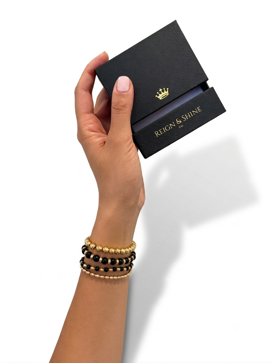 Labradorite, onyx or opal gold-filled stretch bracelet by Reign & Shine Co.